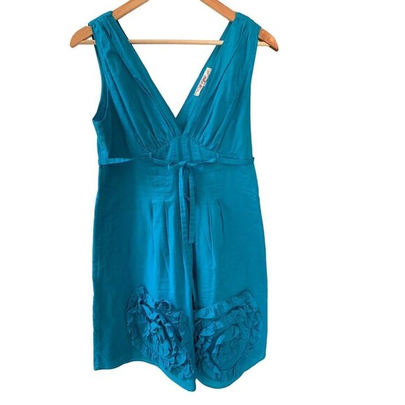 Paula KC Bright Blue Sleeveless Summer Party Deep V-neck Cotton Lined Dress M - Picture 3 of 10